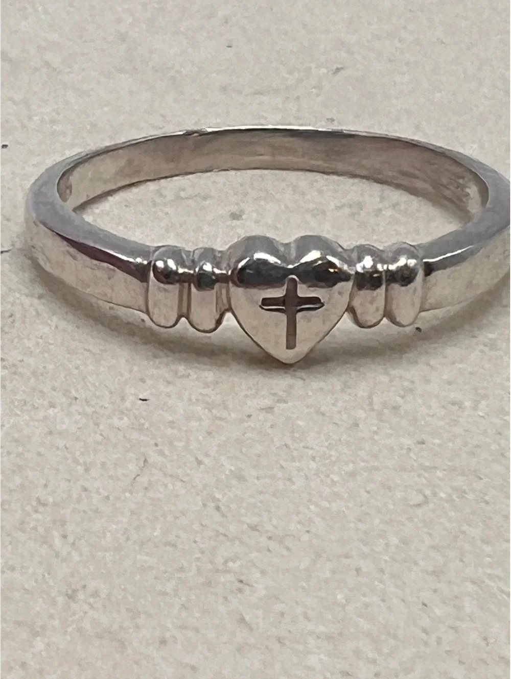 925 Sterling Silver Heart Cross Faith Ring Size 6.75 Religious